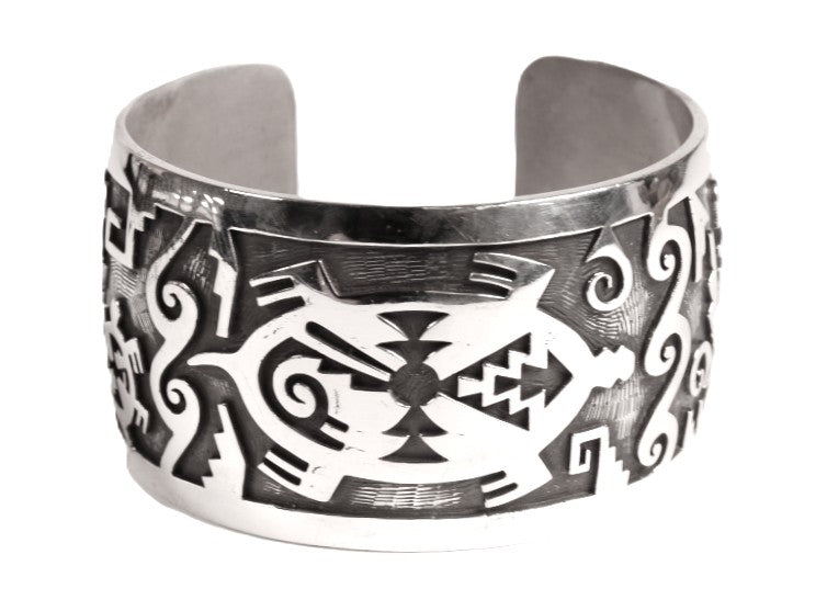 Hopi Pueblo Sterling Silver Overlay Cuff Bracelet – Antique