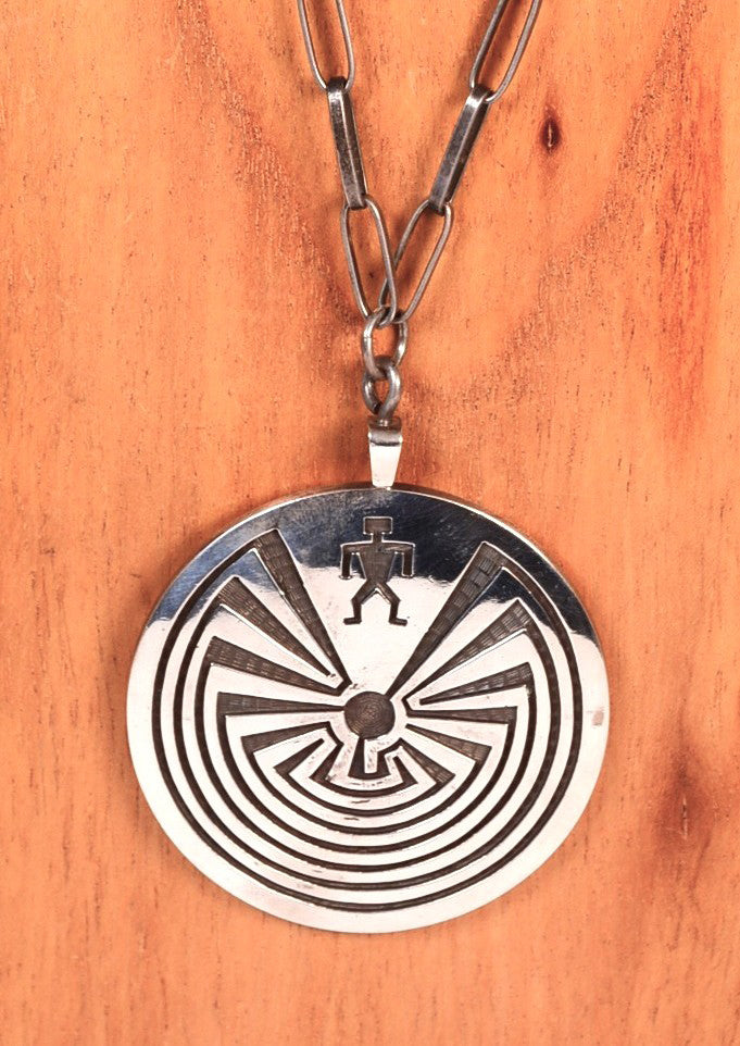 Hopi Pueblo Double Sided Silver Overlay Pendant Necklace – Antique