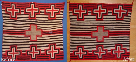 Before and After Navajo Rug Cleaning and Repair services Matt Wood Antique American Indian Art, Inc