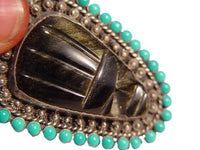 Vintage Taxco Sterling Silver and Obsidian Pin / Pendant - Aztecs Face