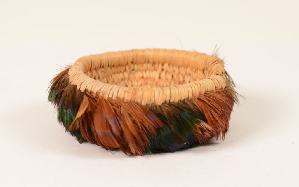 Miniature Pomo Feathered Basket by Enrique Arroyo