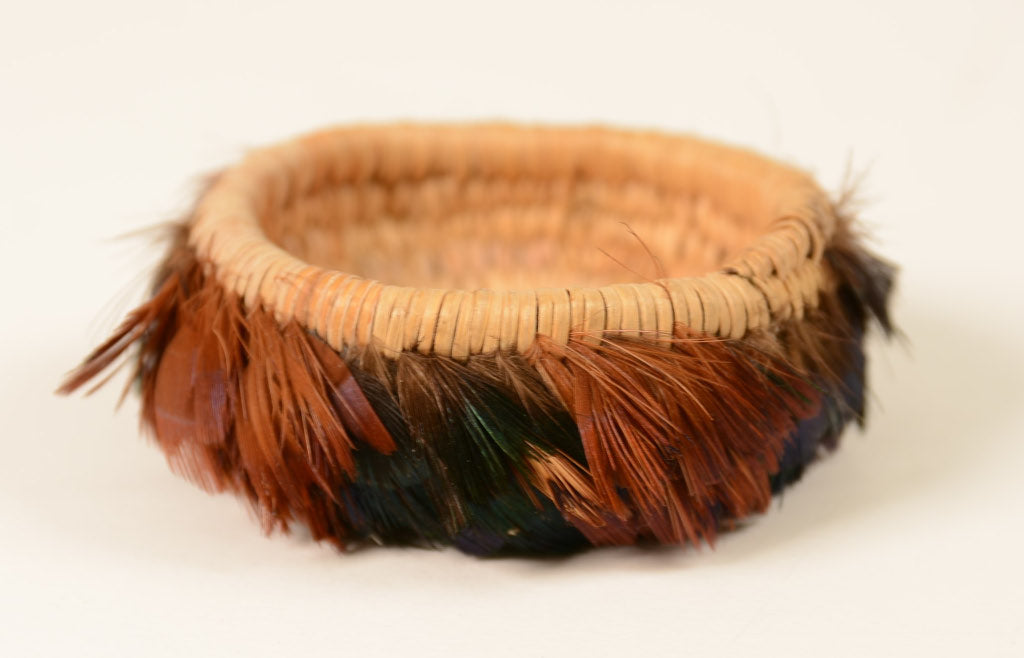 Miniature Pomo Feathered Basket by Enrique Arroyo