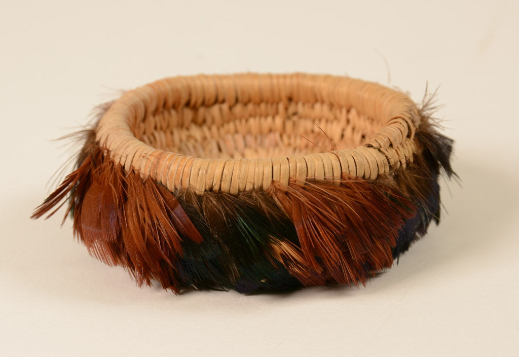 Miniature Pomo Feathered Basket by Enrique Arroyo