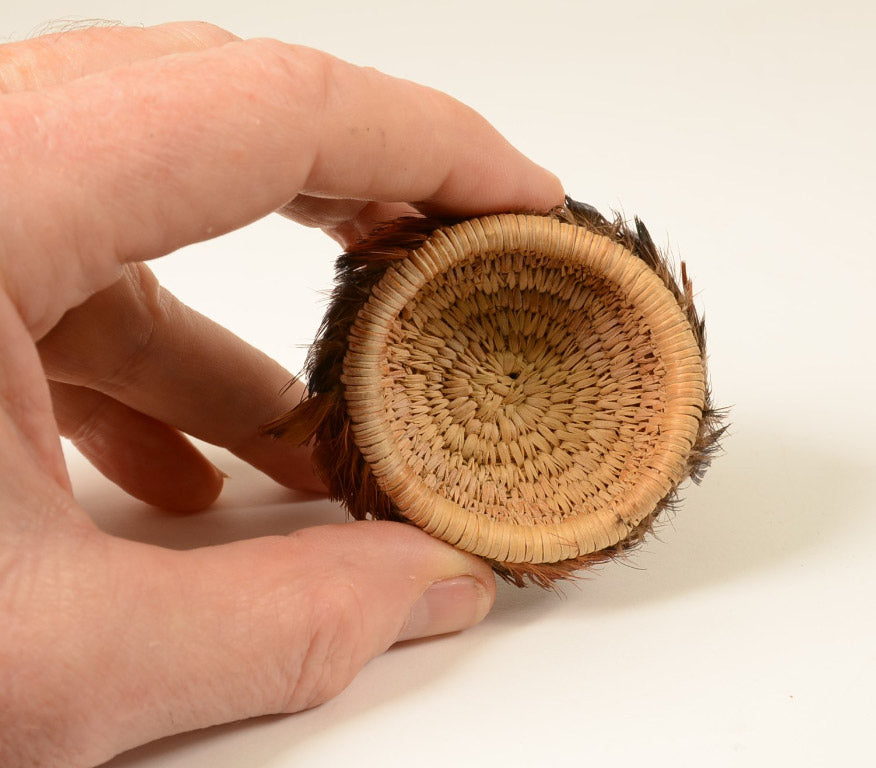 Miniature Pomo Feathered Basket by Enrique Arroyo