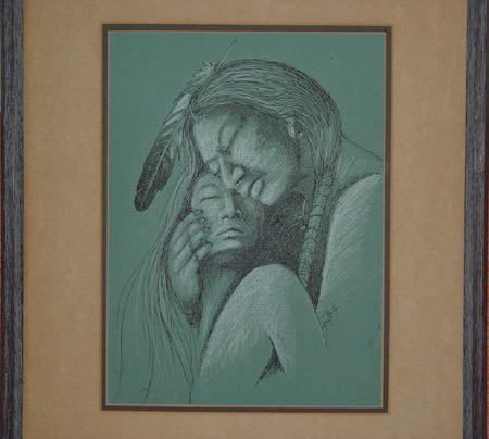 Original pen and chalk by Neil David, Hopi (b1944)