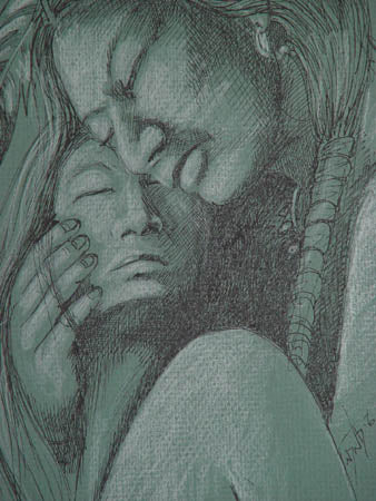 Original pen and chalk by Neil David, Hopi (b1944)