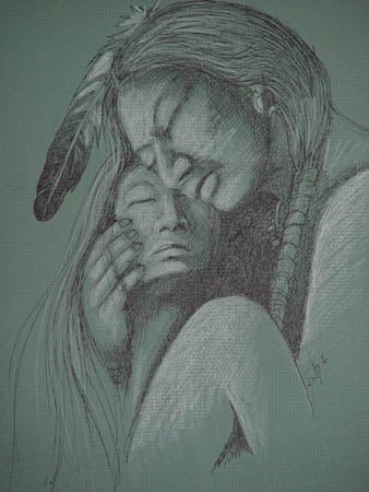 Original pen and chalk by Neil David, Hopi (b1944)