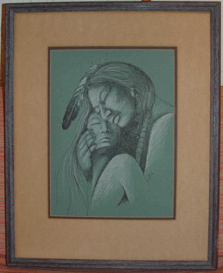 Original pen and chalk by Neil David, Hopi (b1944)