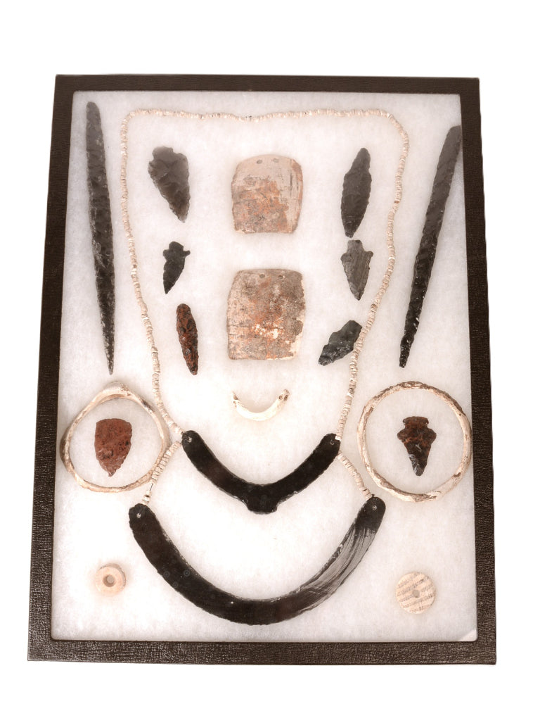 Framed Obsidian, Stone and Shell Artifacts