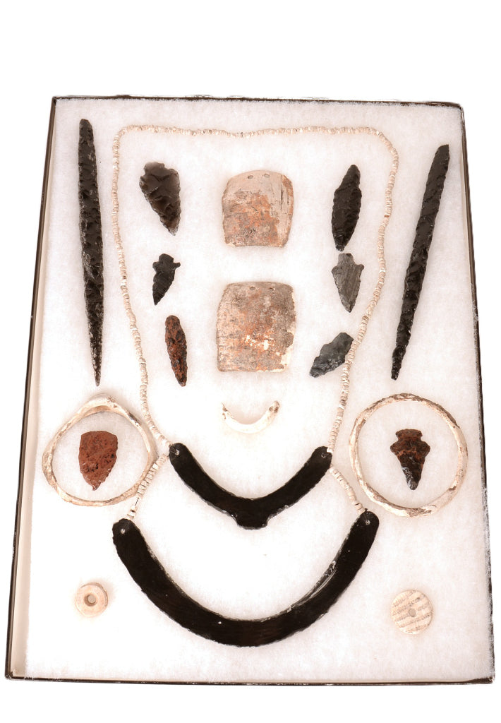 Framed Obsidian, Stone and Shell Artifacts