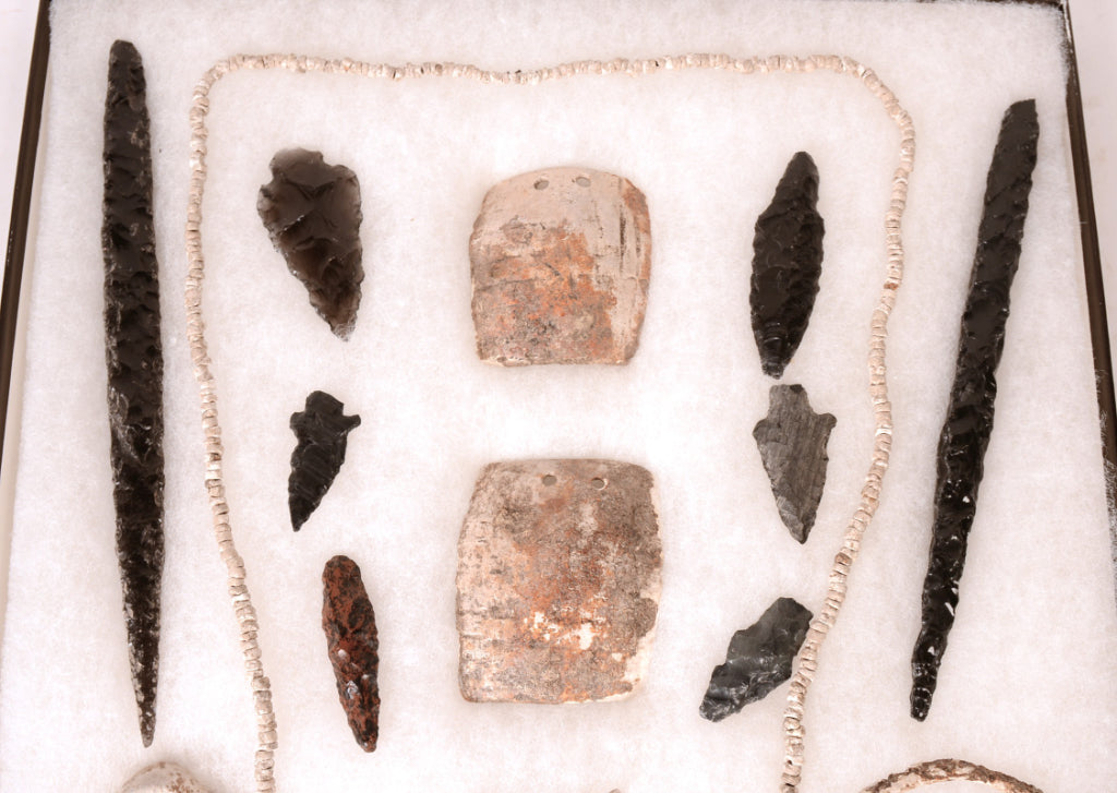 Framed Obsidian, Stone and Shell Artifacts