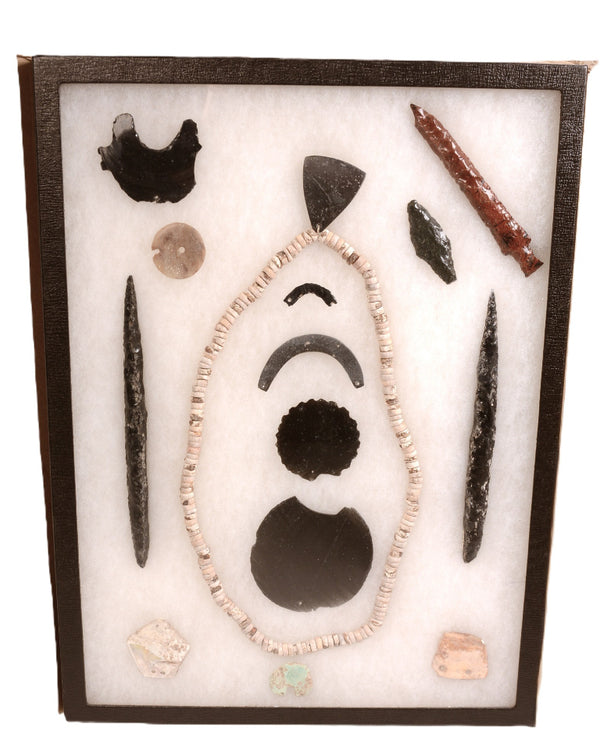 Framed Obsidian, Stone and Shell Artifacts