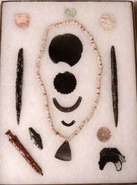 Framed Obsidian, Stone and Shell Artifacts