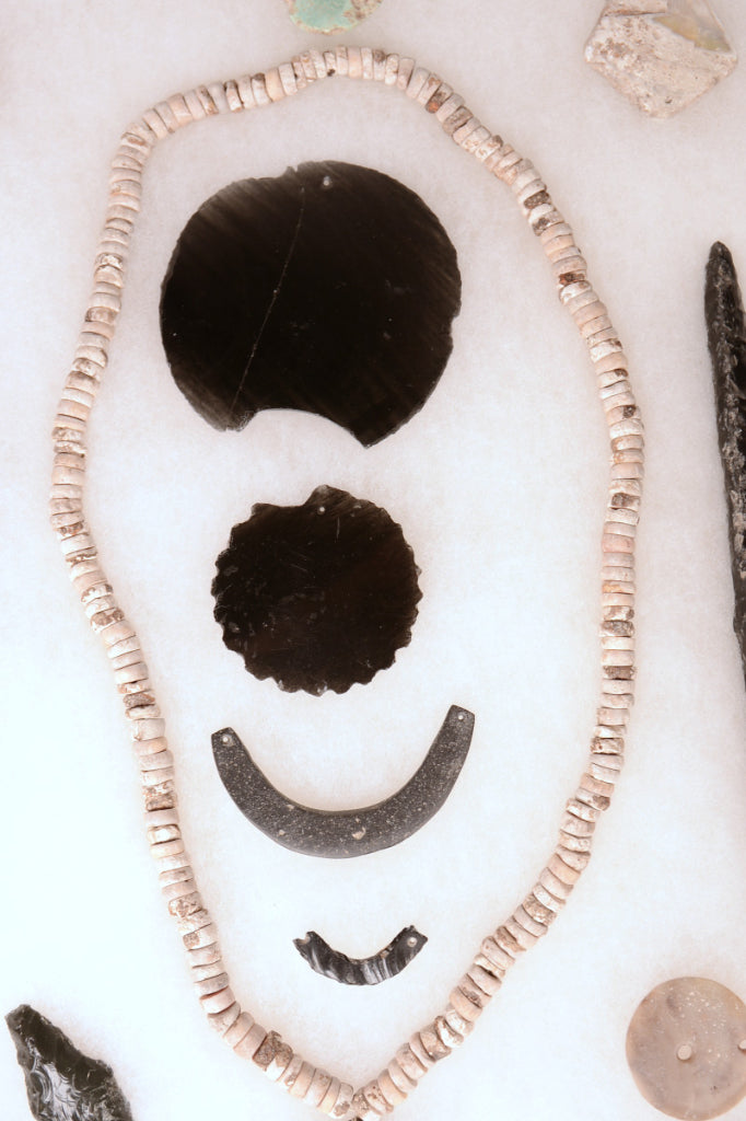 Framed Obsidian, Stone and Shell Artifacts