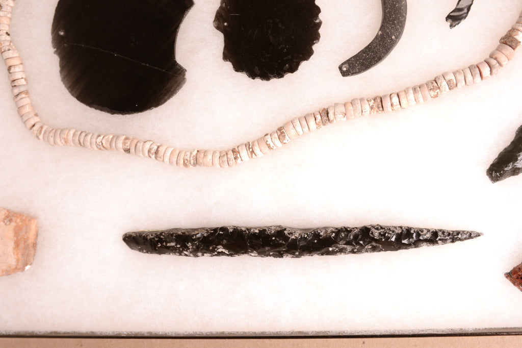 Framed Obsidian, Stone and Shell Artifacts