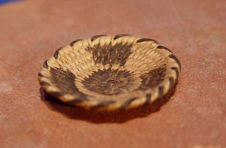 Miniature Pima basket C. 1930-40: Three Cog motif. Fine weave.