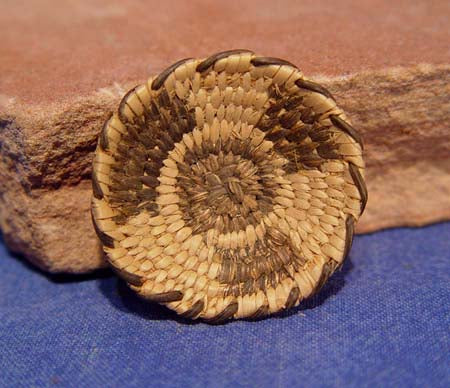 Miniature Pima basket C. 1930-40: Three Cog motif. Fine weave.