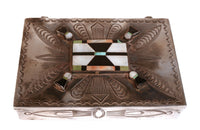 Zuni Pueblo Sterling Silver Inlay Stamped Box