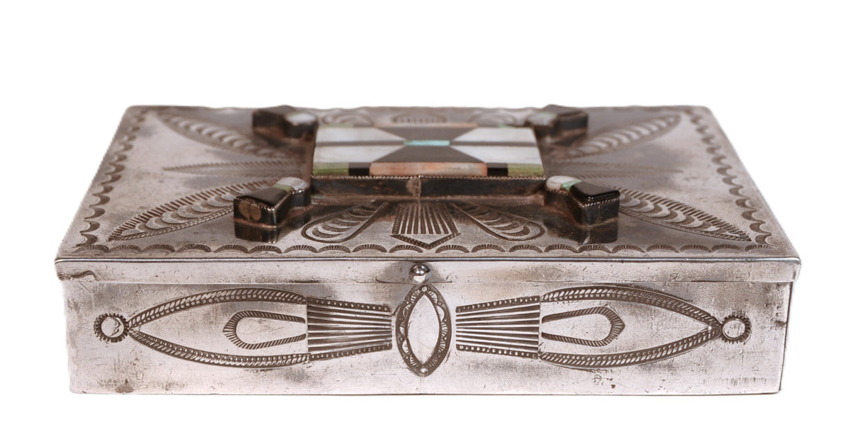 Zuni Pueblo Sterling Silver Inlay Stamped Box