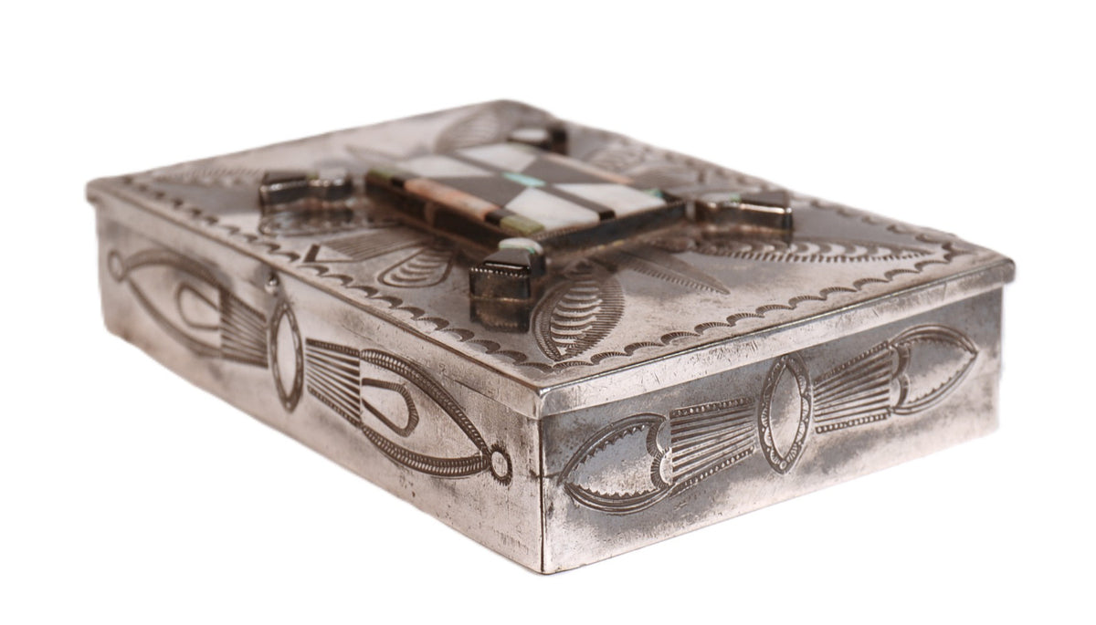 Zuni Pueblo Sterling Silver Inlay Stamped Box