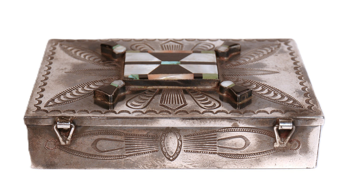 Zuni Pueblo Sterling Silver Inlay Stamped Box