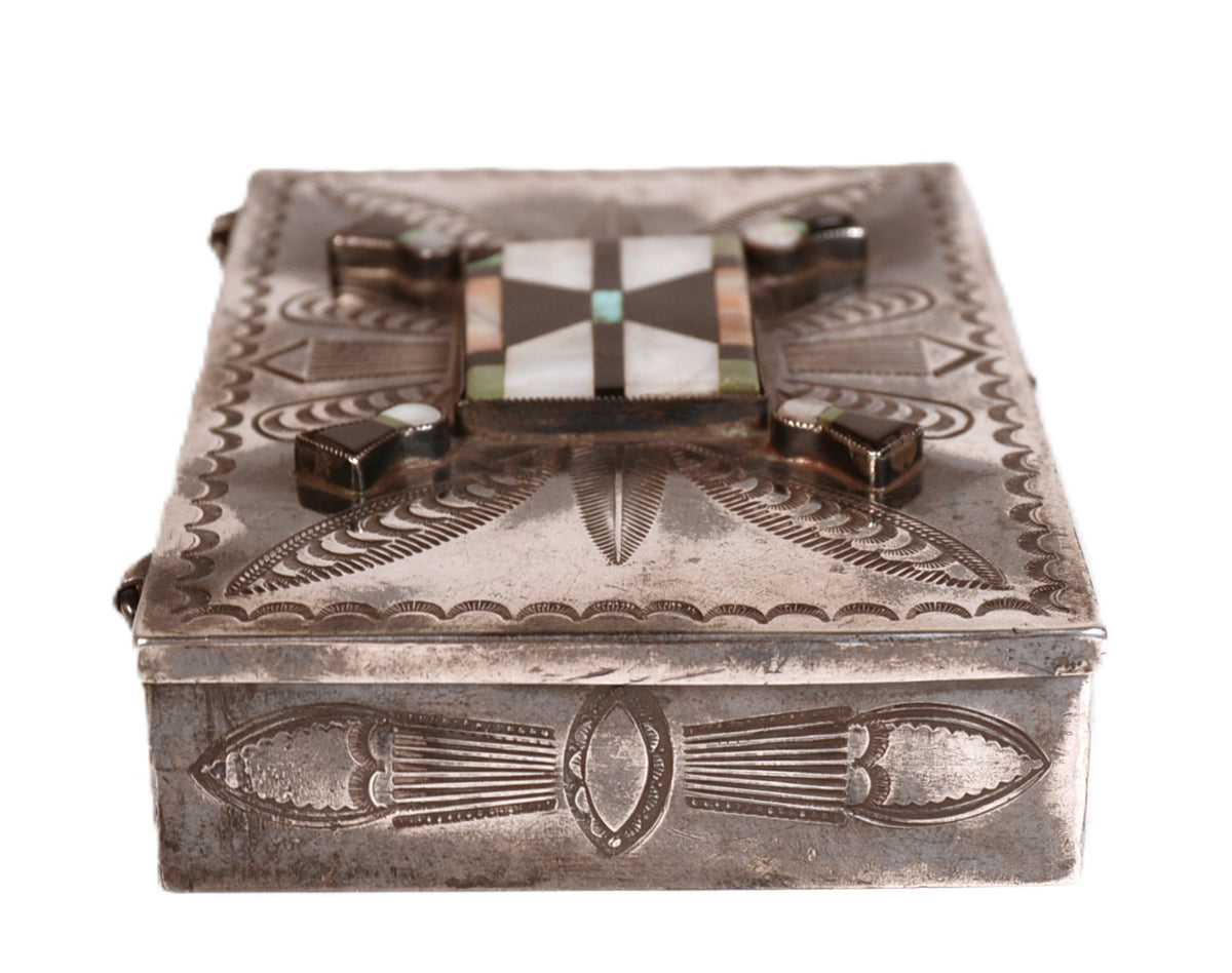 Zuni Pueblo Sterling Silver Inlay Stamped Box
