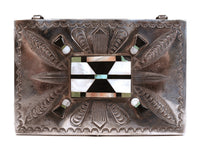 Zuni Pueblo Sterling Silver Inlay Stamped Box