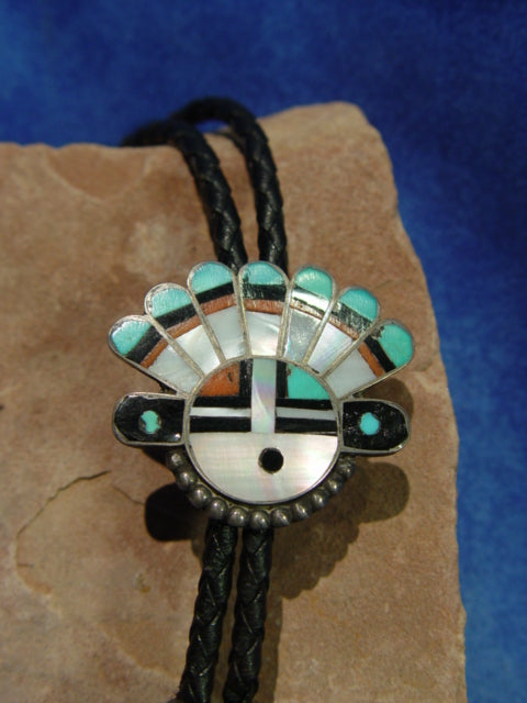 Vintage Zuni Sterling Silver with Inlay Sunface Bolo Tie