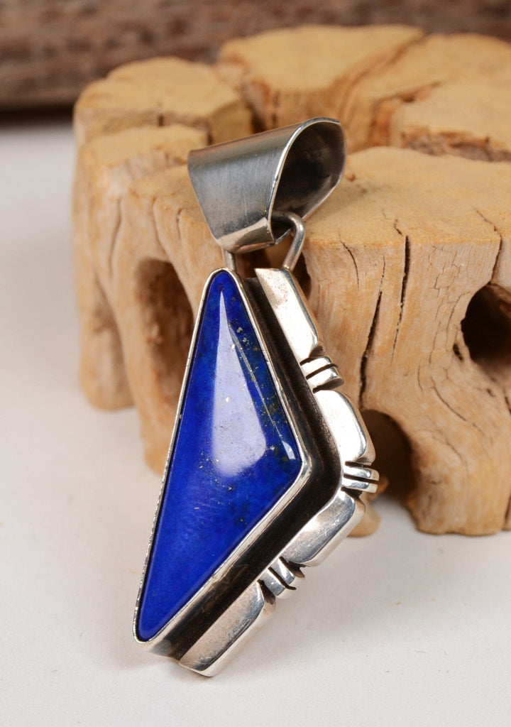 Navajo Pendant: Triangular-cut dark lapis in Sterling Silver