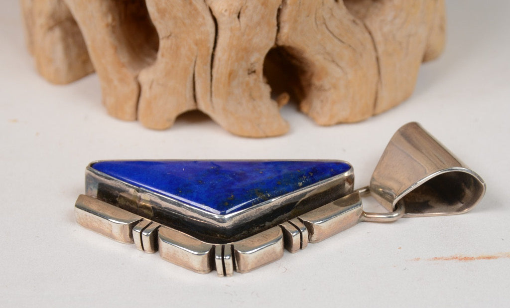 Navajo Pendant: Triangular-cut dark lapis in Sterling Silver