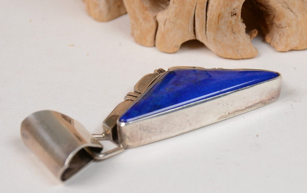 Navajo Pendant: Triangular-cut dark lapis in Sterling Silver