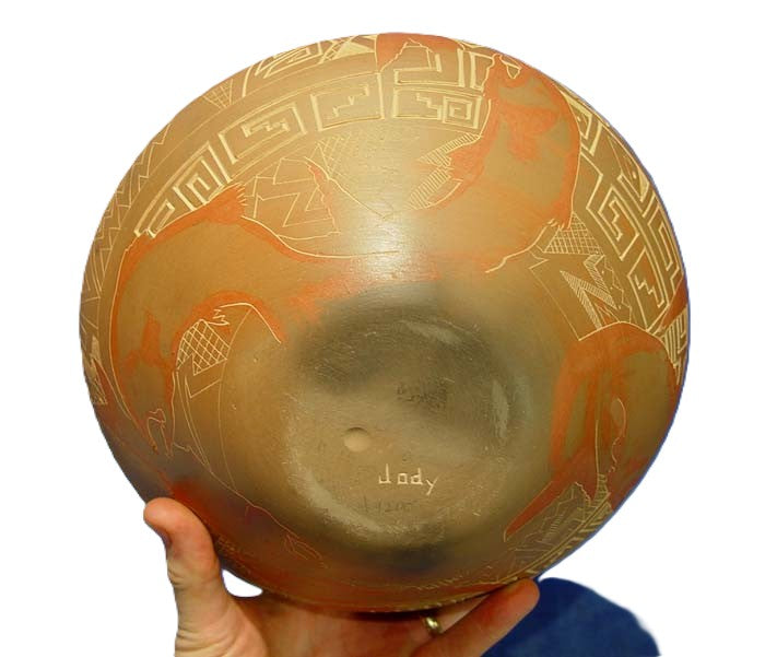 Santa Clara Pueblo: Pottery: Jody Folwell, fish images, 1990