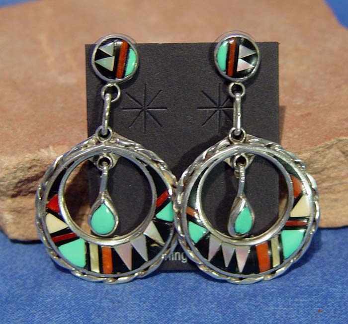 Zuni Set Earrings and Necklace with pendant by Wilfred and Margie Eriacho