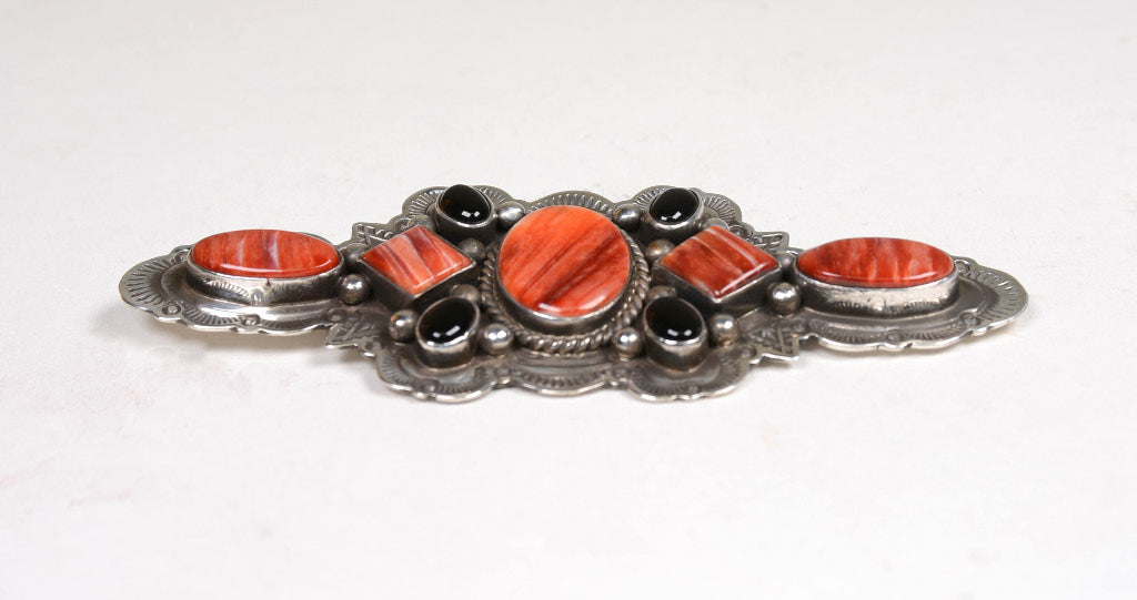 Large Navajo Pin / Broach, Spondylus Shell and Onyx by Aaron Toadlena