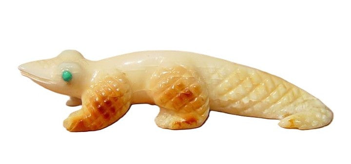 Fossil Ivory Lizard Fetish With Turquoise Eyes
