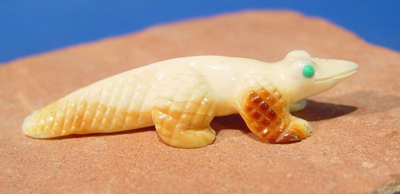 Fossil Ivory Lizard Fetish With Turquoise Eyes