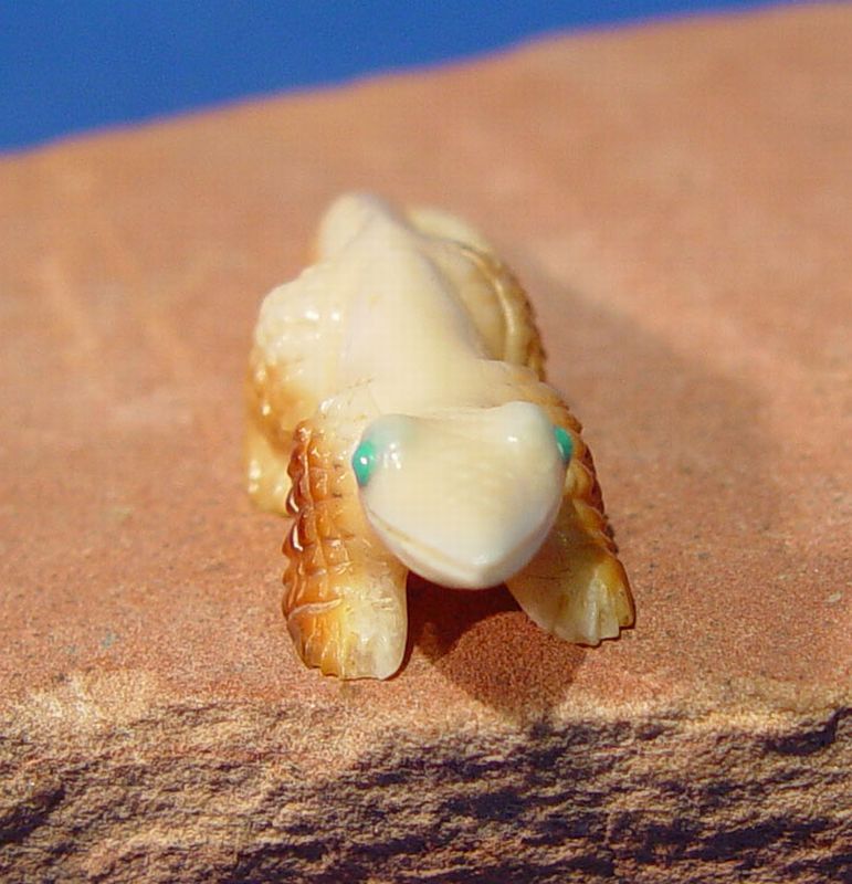 Fossil Ivory Lizard Fetish With Turquoise Eyes