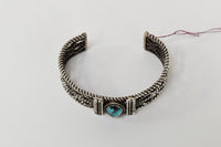 Large Navajo Bracelet with High Grade Natural Bisbee Turquoise stone setting;
