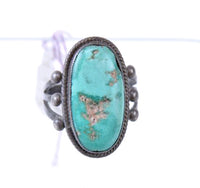 Navajo Sterling Silver Ring with 1 Oval Turquoise Setting