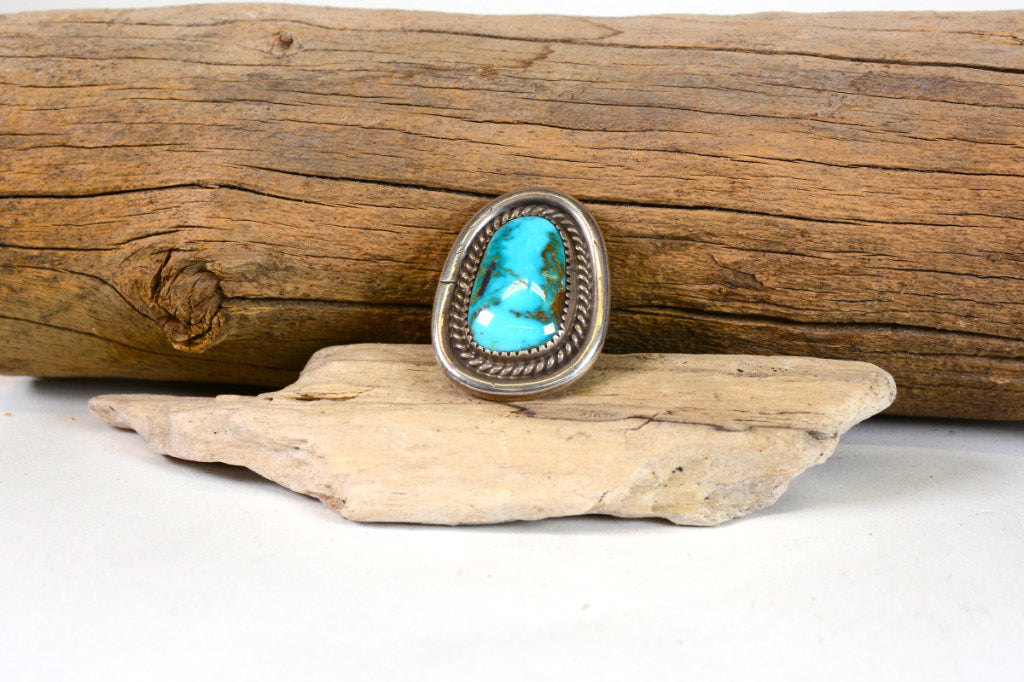Navajo Ring - Sterling Silver and High Grade Natural Turquoise Size 5 3/4