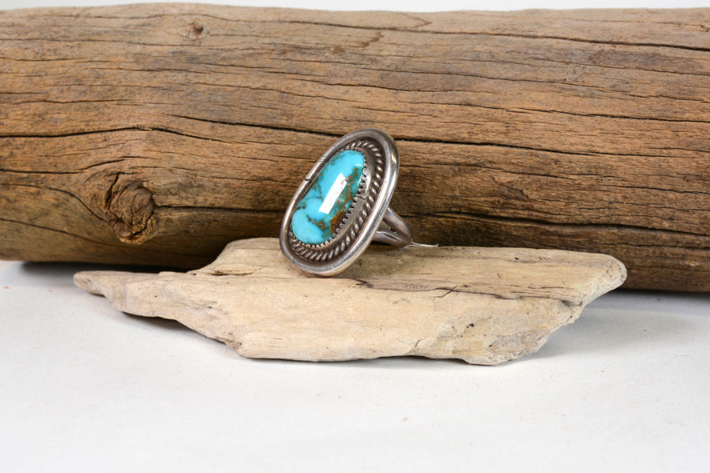 Navajo Ring - Sterling Silver and High Grade Natural Turquoise Size 5 3/4