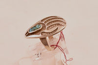 Hopi overlay Bear Claw Ring with Chip Turquoise Inlay Size 5