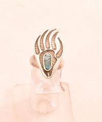 Hopi overlay Bear Claw Ring with Chip Turquoise Inlay Size 5