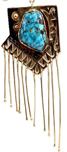 Gold  pendant by Carlos White Eagle with turquoise setting