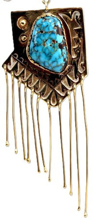 Gold  pendant by Carlos White Eagle with turquoise setting