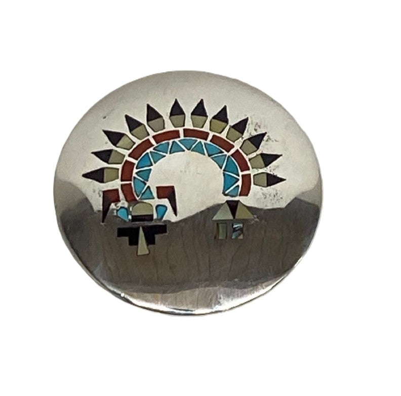 Round Zuni Inlay Rainbow Dancer Pin / Pendant Fine Work by H.L. Lanyate