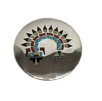Round Zuni Inlay Rainbow Dancer Pin / Pendant Fine Work by H.L. Lanyate