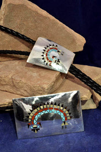 Zuni Pueblo Indian BUCKLE and BOLO Inlay Set By H. L. Lanyate