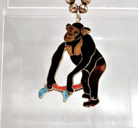 Fine Zuni Gorilla Inlay Pendant on Sterling Silver beaded necklace