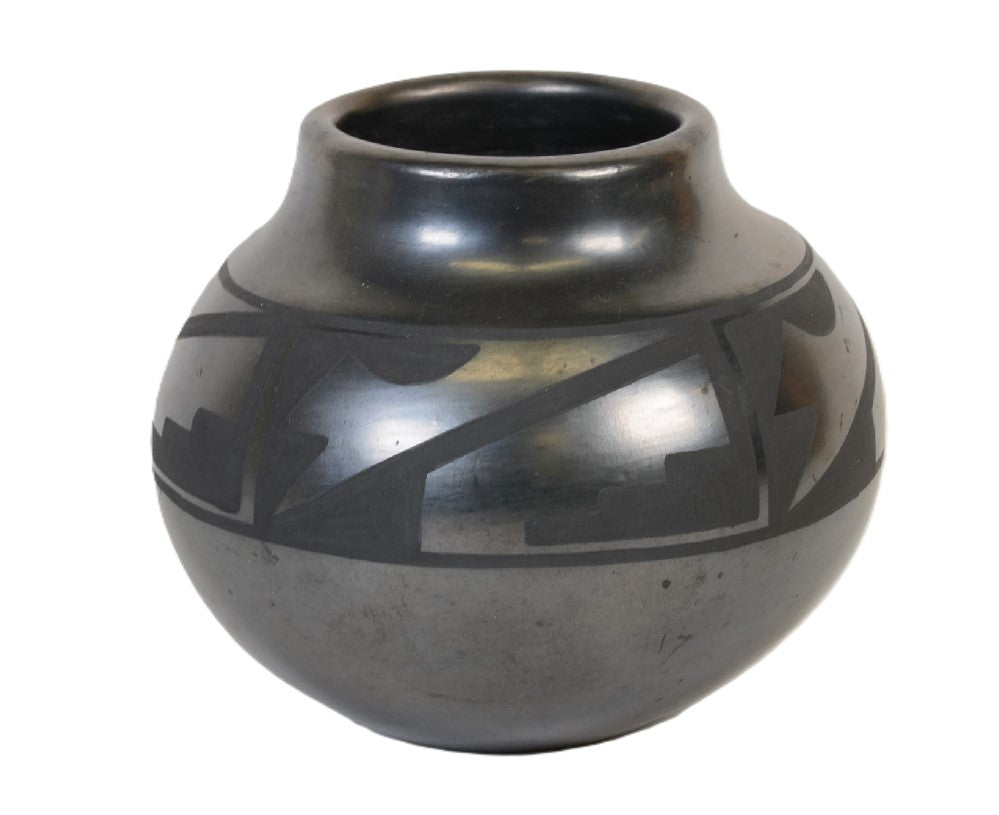 Maria and Santana Gunmetal Geometric Black-on-Black Pottery Jar